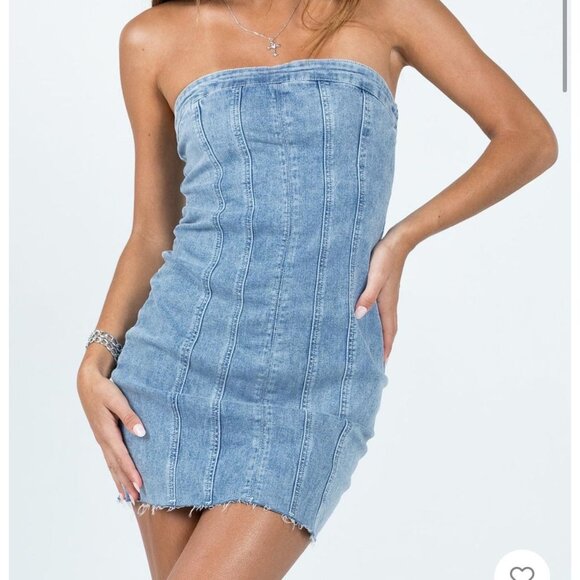 Princess Polly Houser Mini Dress Denim Size 4 - Picture 1 of 6